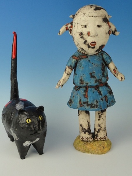 2011 Seeing I Cat (2 pieces, 12''x10''x7'' total) Porcelain, Graphite, Silver Leaf Seeing I Cat