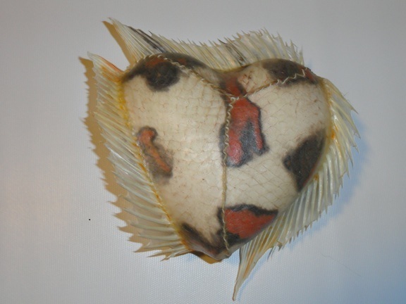 2011 See Heart II (7''x9''x4'') Earthenware, Fish Skin, Waxed Linen Thread See Heart II